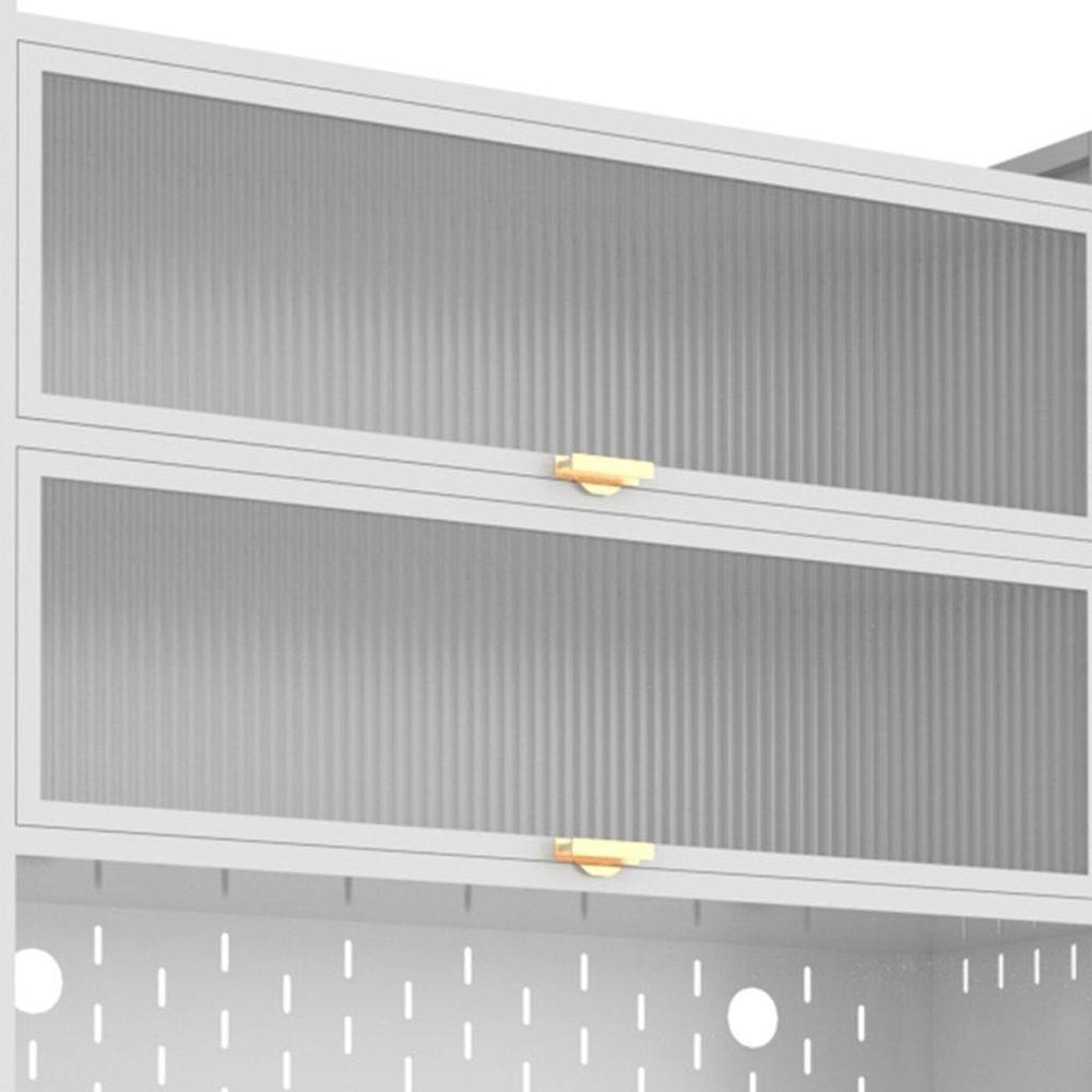 White Stainless Steel Textured Door Dining Hutch with Two Doors - 73-inch