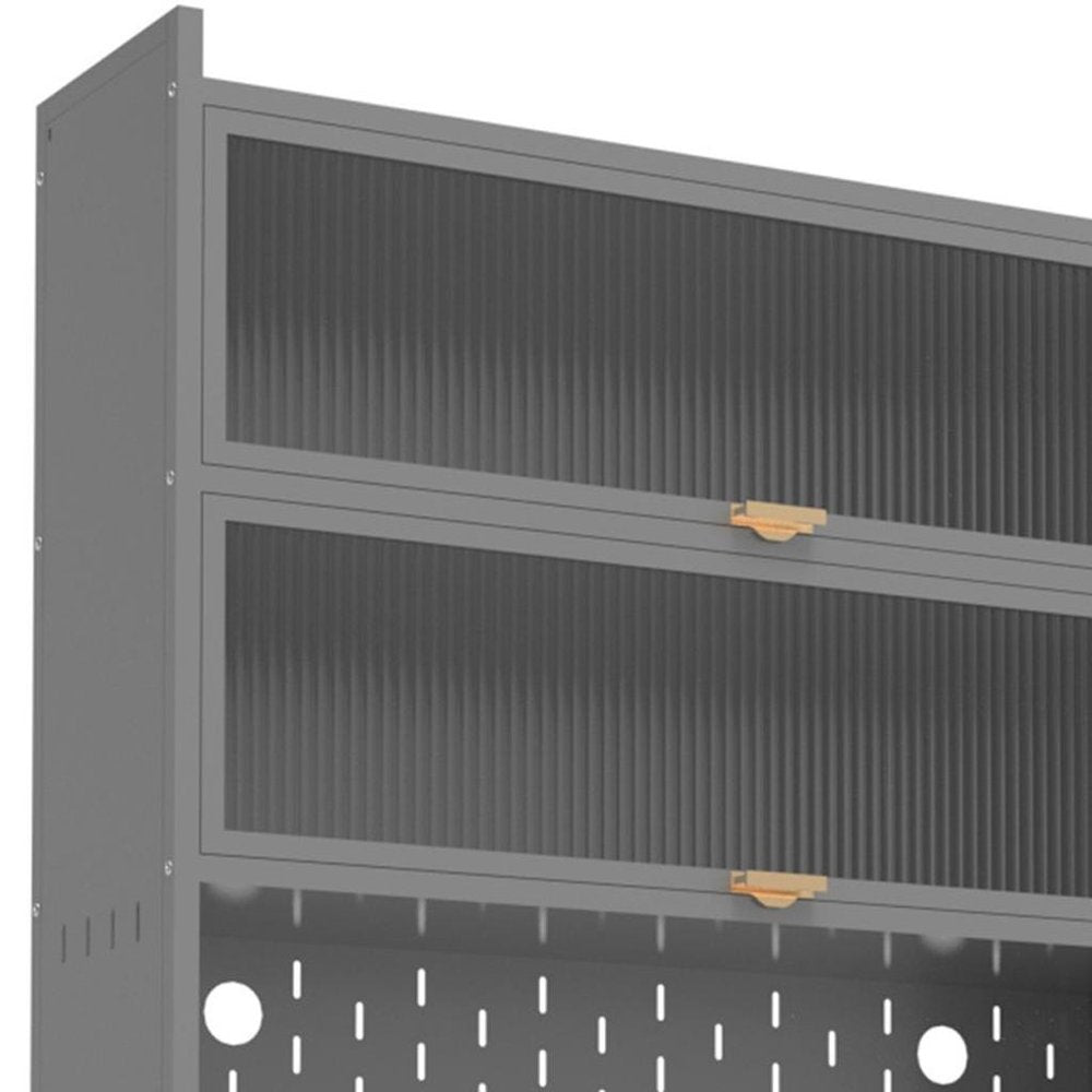Gray Stainless Steel Textured Door Dining Hutch with Two Doors - 73-inch