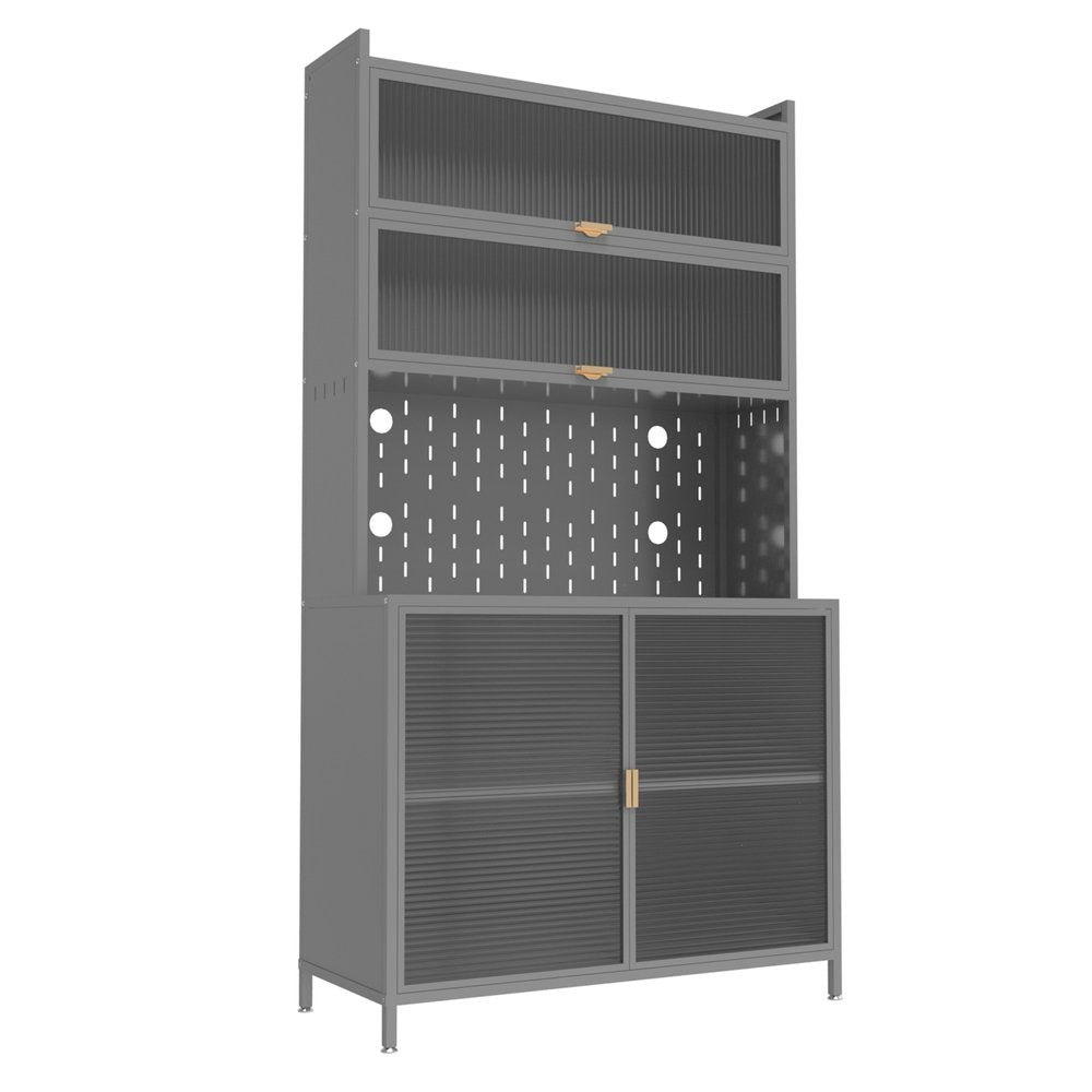 Gray Stainless Steel Textured Door Dining Hutch with Two Doors - 73-inch