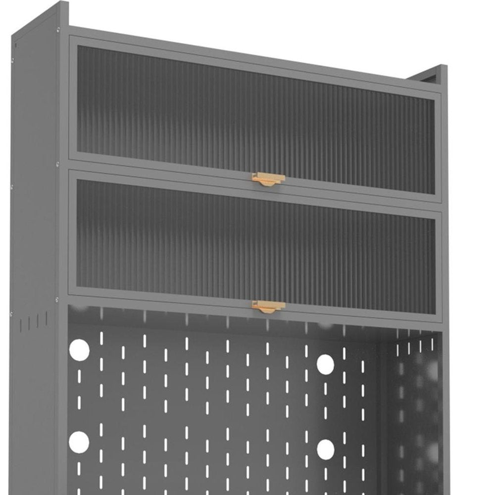 Gray Stainless Steel Textured Door Dining Hutch with Two Doors - 73-inch
