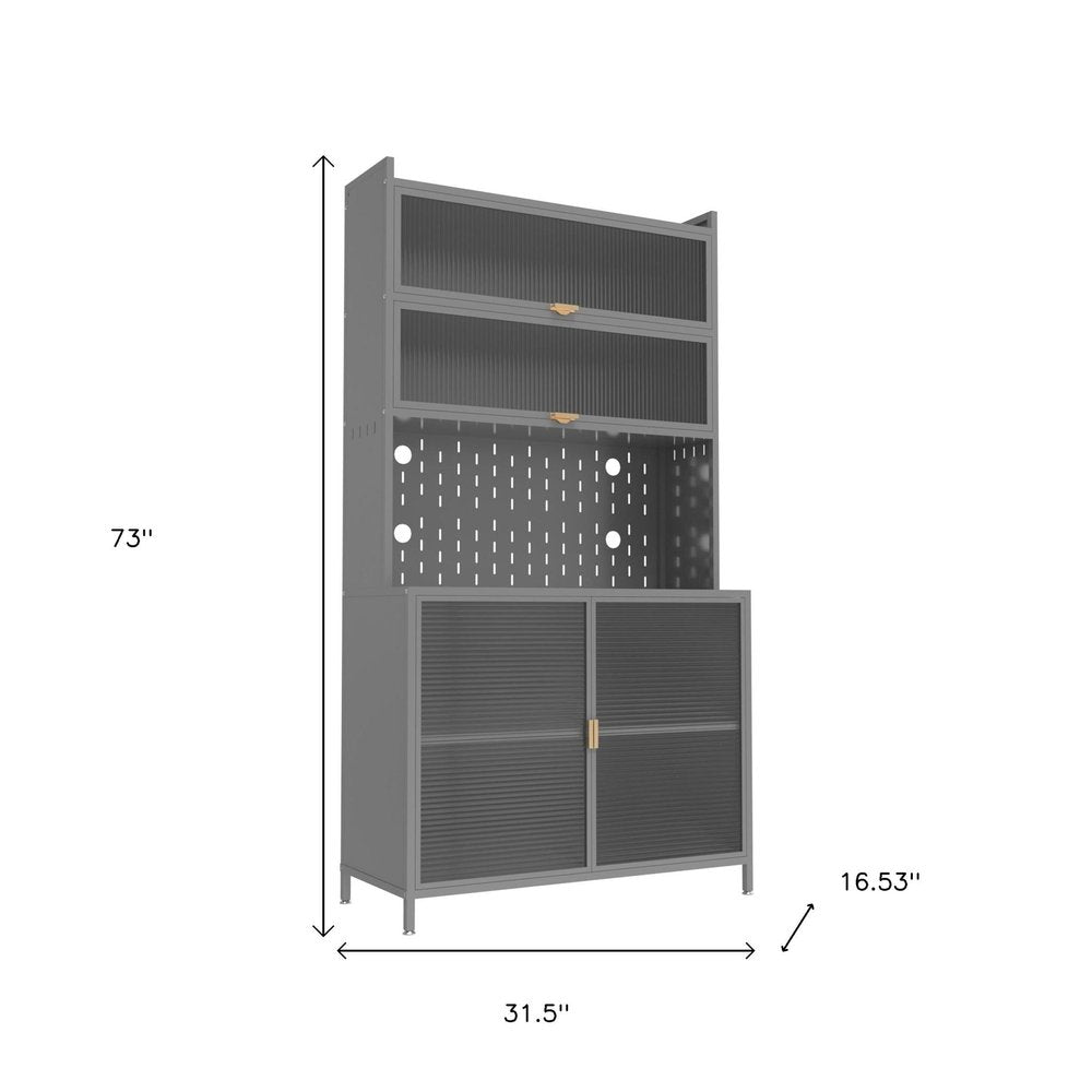 Gray Stainless Steel Textured Door Dining Hutch with Two Doors - 73-inch