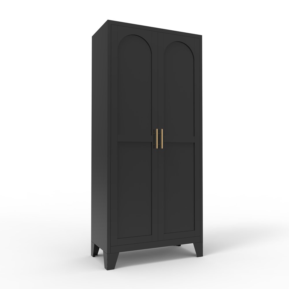 Black Stainless Steel Pantry or Storage Closet with Arched Panel Doors - 71-inch