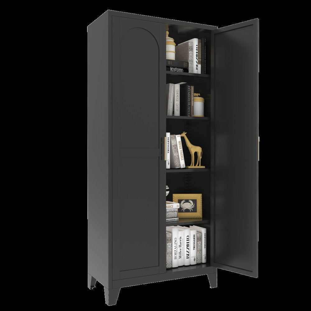 Black Stainless Steel Pantry or Storage Closet with Arched Panel Doors - 71-inch