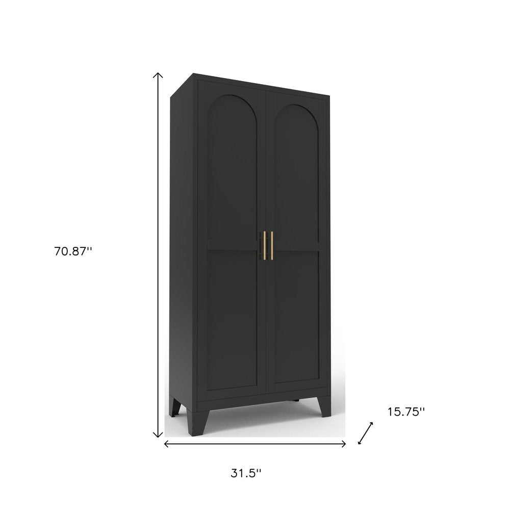 Black Stainless Steel Pantry or Storage Closet with Arched Panel Doors - 71-inch