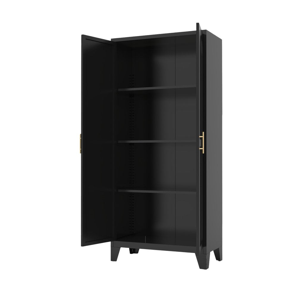 Black Stainless Steel Pantry or Storage Closet with Arched Panel Doors - 71-inch