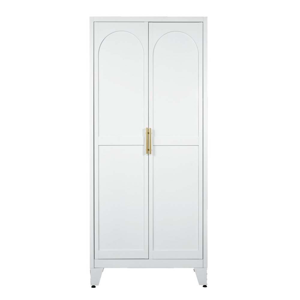 White Steel Pantry or Storage Closet with Arched Panel Doors - 71-inch