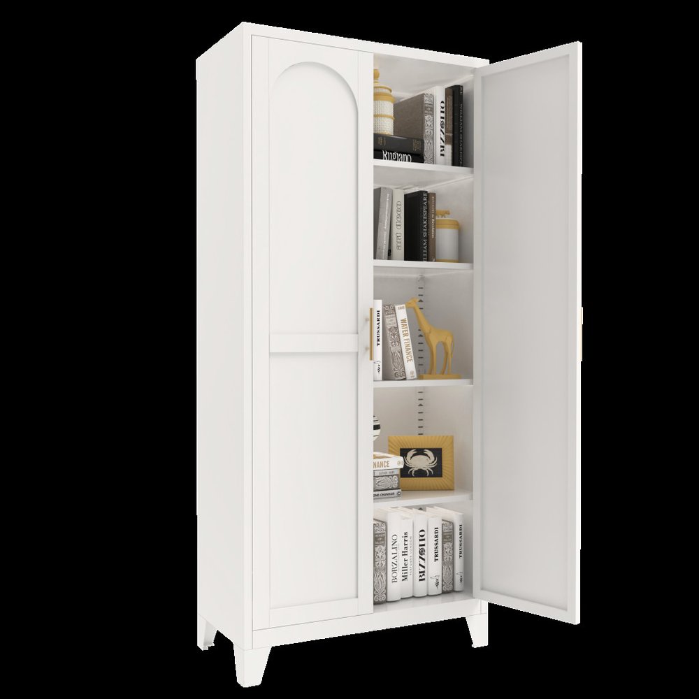White Steel Pantry or Storage Closet with Arched Panel Doors - 71-inch