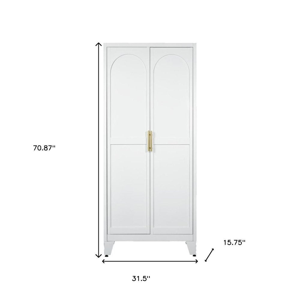 White Steel Pantry or Storage Closet with Arched Panel Doors - 71-inch