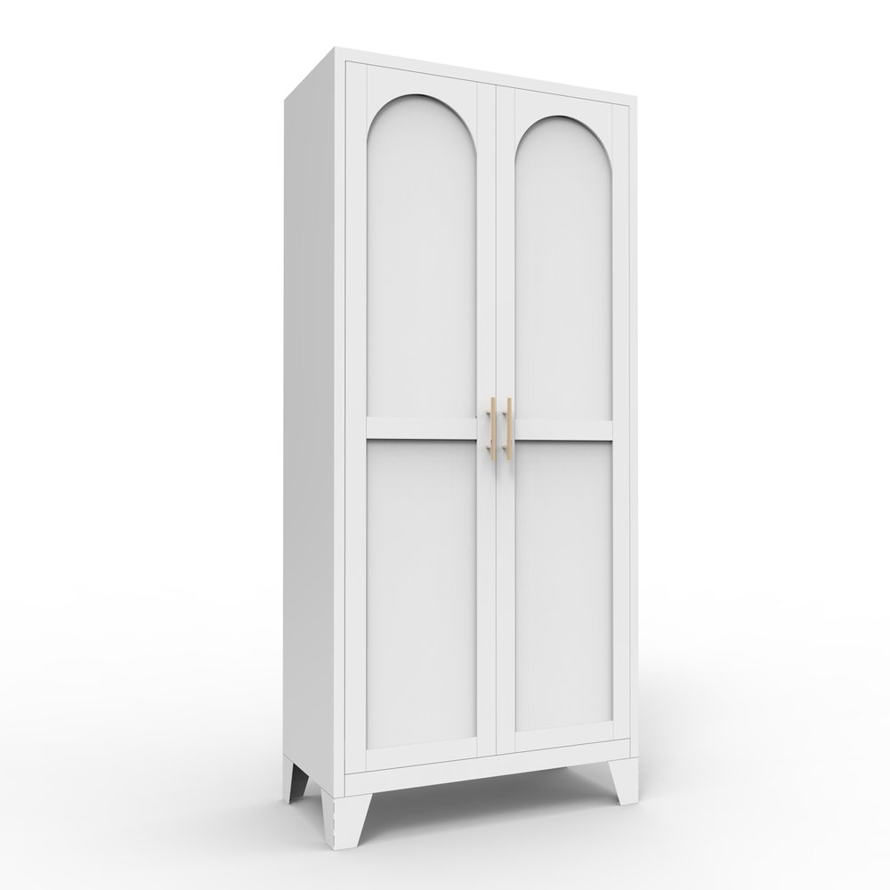 White Stainless Steel Pantry or Storage Closet with Arched Panel Doors - 61-inch