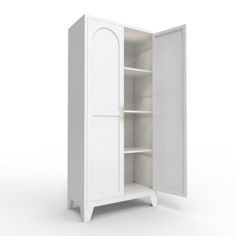 White Stainless Steel Pantry or Storage Closet with Arched Panel Doors - 61-inch