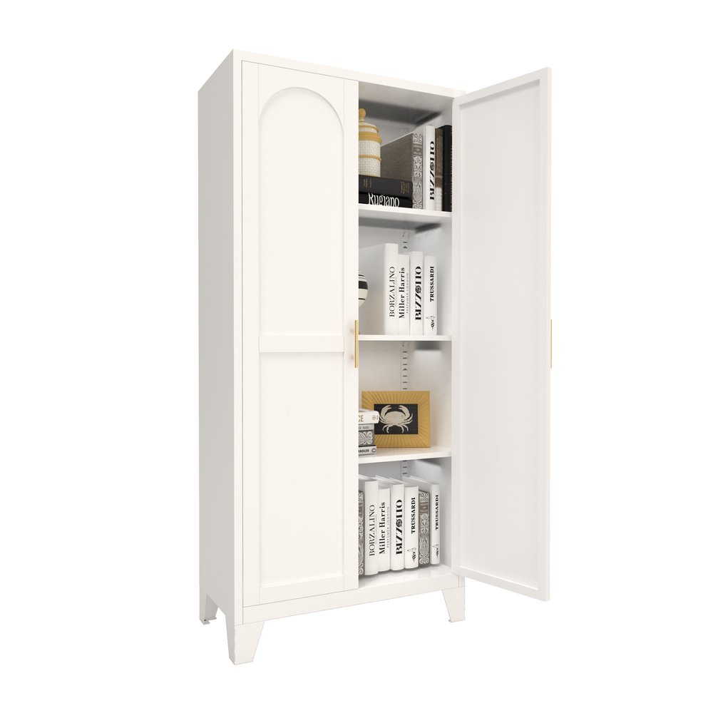 White Stainless Steel Pantry or Storage Closet with Arched Panel Doors - 61-inch