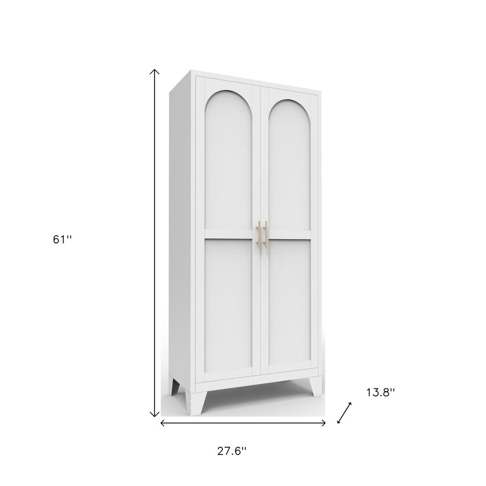 White Stainless Steel Pantry or Storage Closet with Arched Panel Doors - 61-inch