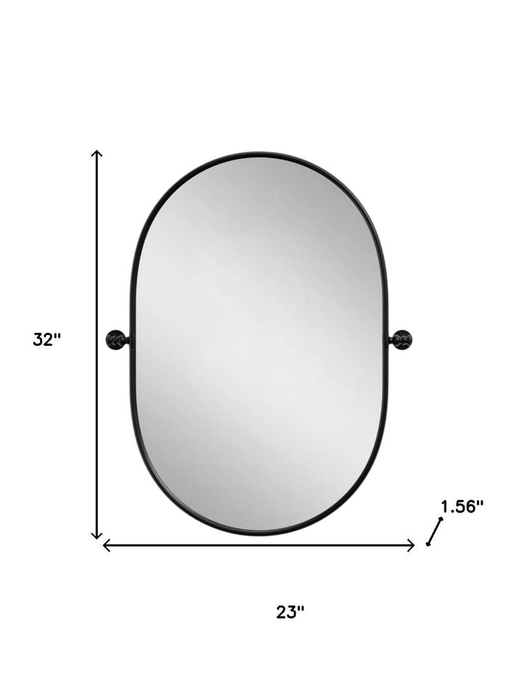 Black Aluminum Oval Adjustable Tilting Framed Accent Mirror - 32-inch