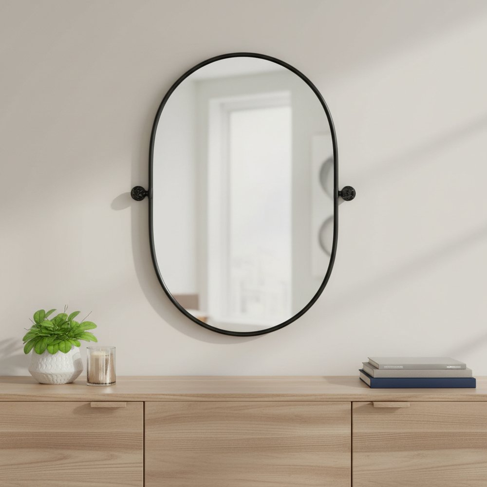 Black Aluminum Oval Adjustable Tilting Framed Accent Mirror - 32-inch