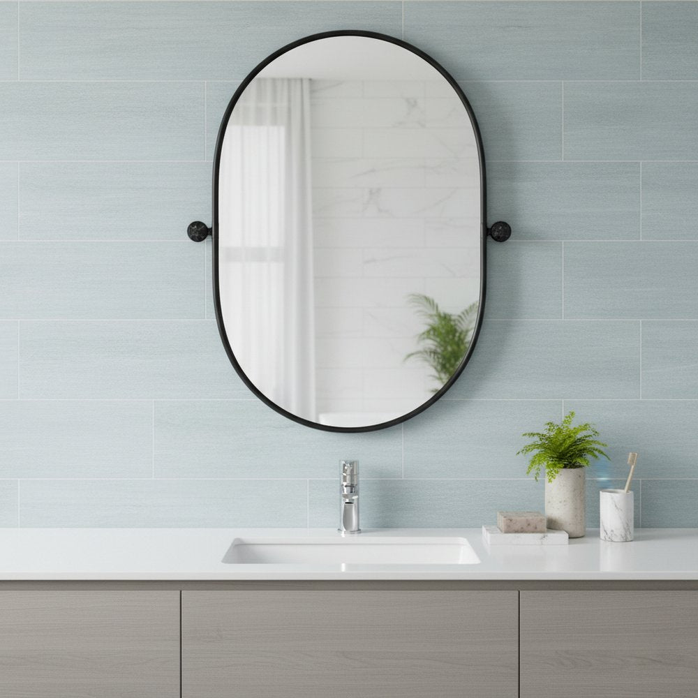 Black Aluminum Oval Adjustable Tilting Framed Accent Mirror - 32-inch