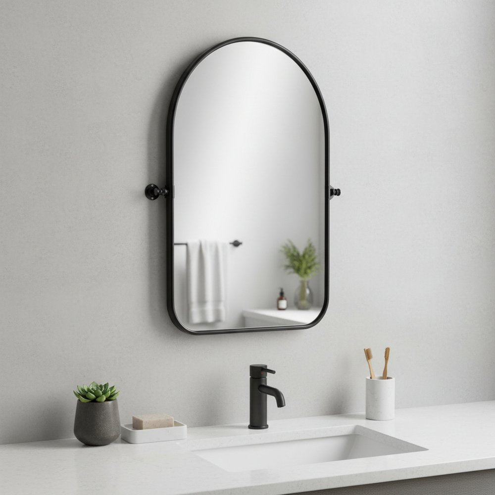 Black Arch Metal Swivel Framed Accent Mirror - 32-inch