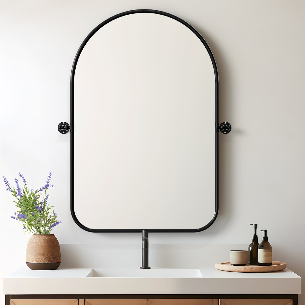 Black Arch Metal Swivel Framed Accent Mirror - 32-inch