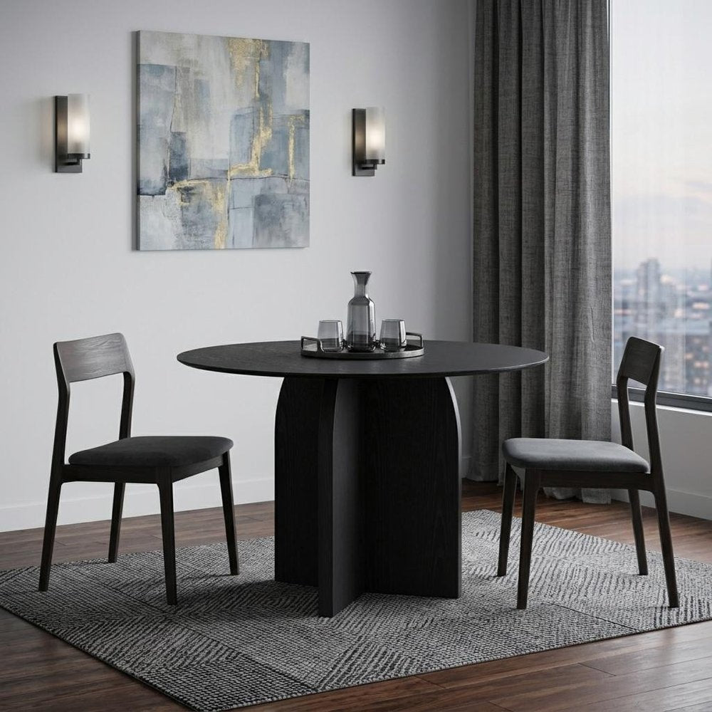 Black Wood Pedestal Base Round Top Dining Table - 42-inch