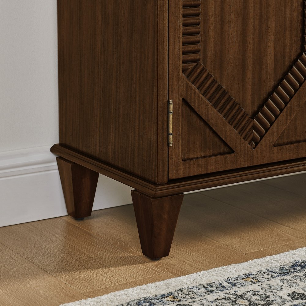 Brown Wood Carved Geometric Accent Cabinet with Four Doors - 66-inch