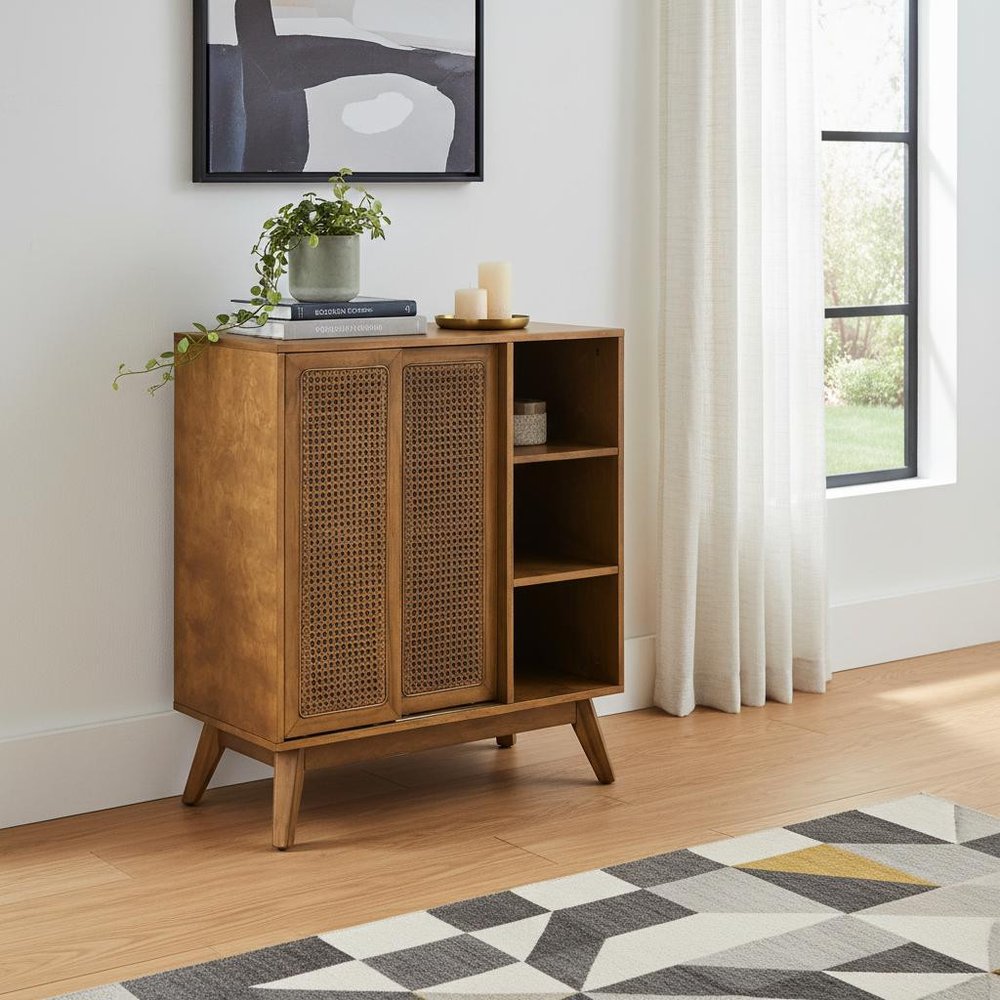 Light Brown Wood Sideboard with Two Sliding Doors - 32-inch