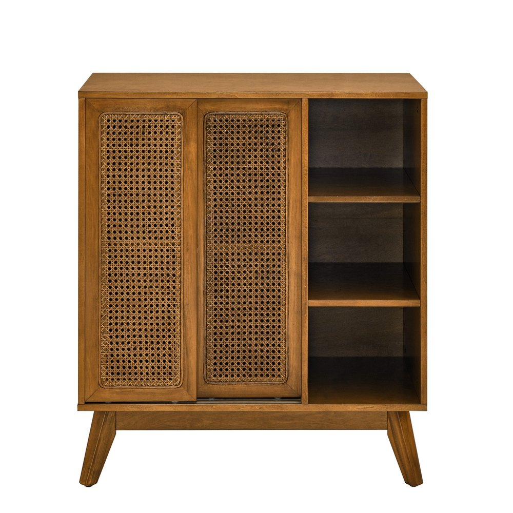 Light Brown Wood Sideboard with Two Sliding Doors - 32-inch