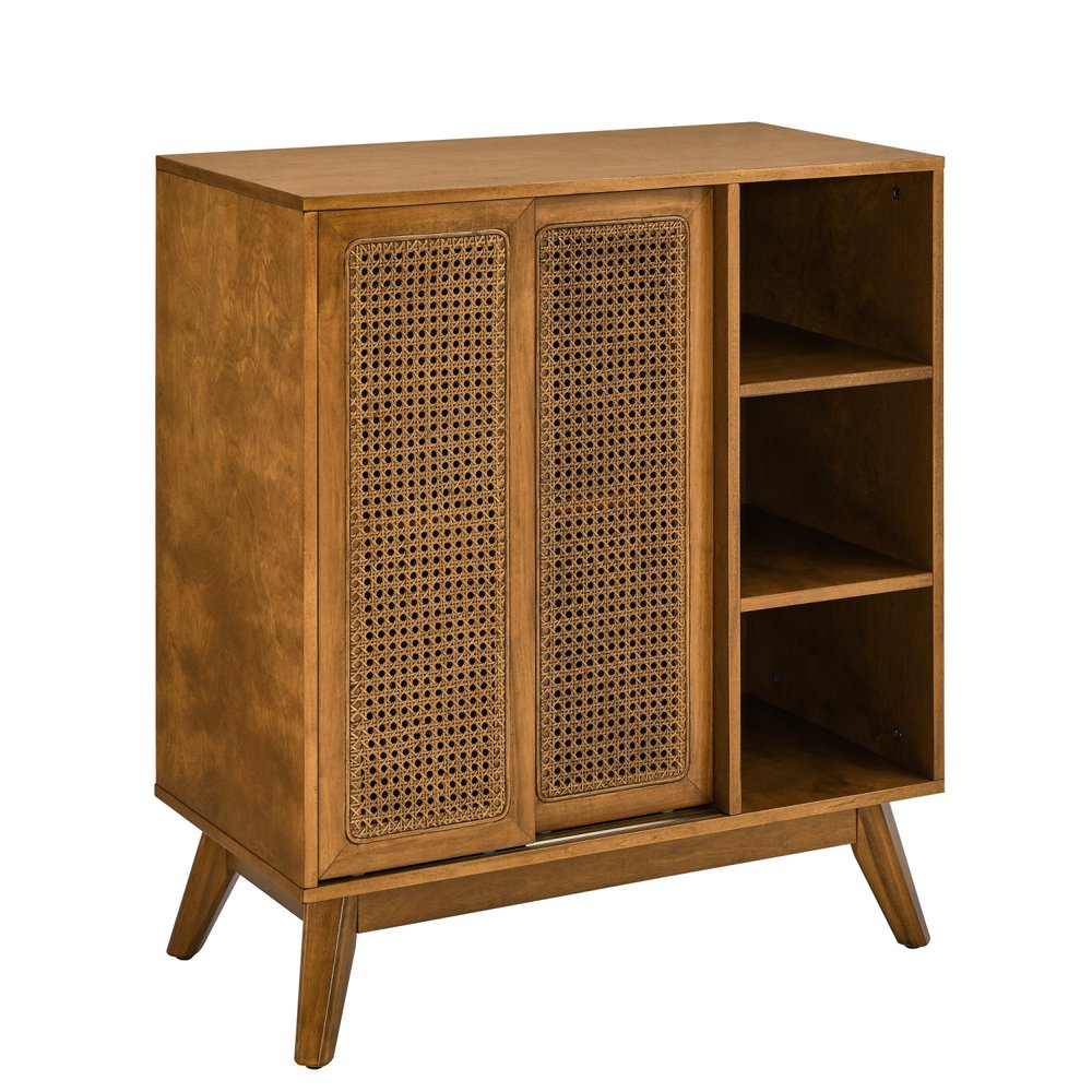 Light Brown Wood Sideboard with Two Sliding Doors - 32-inch