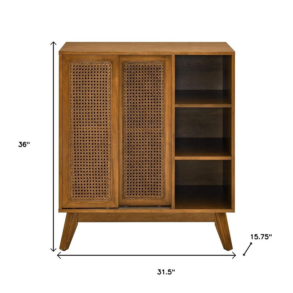 Light Brown Wood Sideboard with Two Sliding Doors - 32-inch