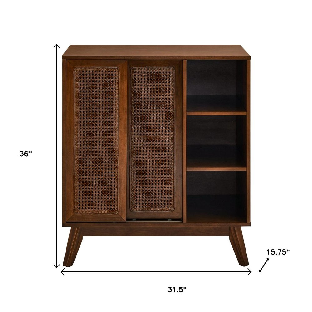 Dark Brown Wood Sideboard with Two Sliding Doors - 32-inch