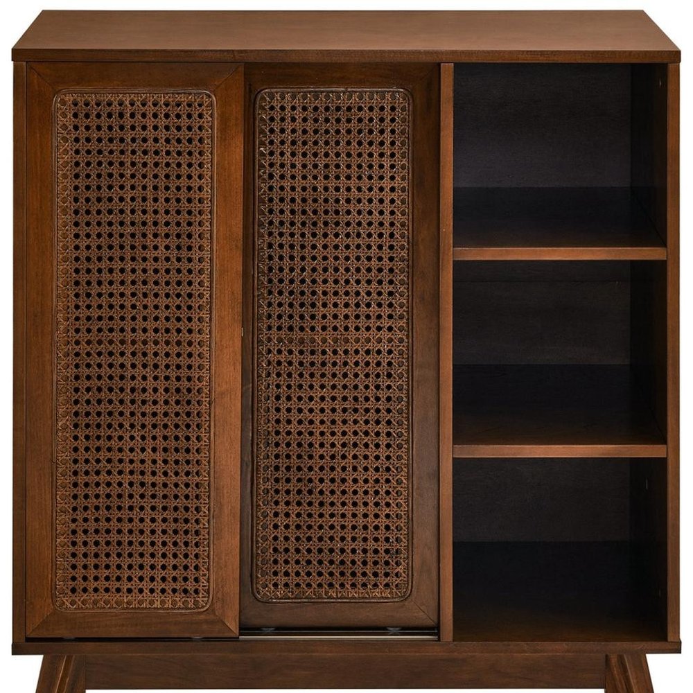 Dark Brown Wood Sideboard with Two Sliding Doors - 32-inch