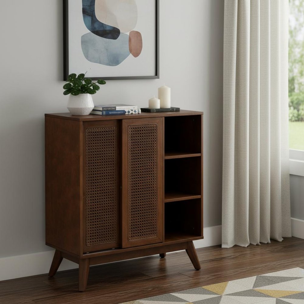 Dark Brown Wood Sideboard with Two Sliding Doors - 32-inch