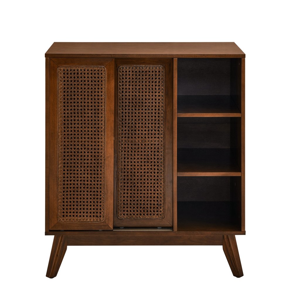 Dark Brown Wood Sideboard with Two Sliding Doors - 32-inch