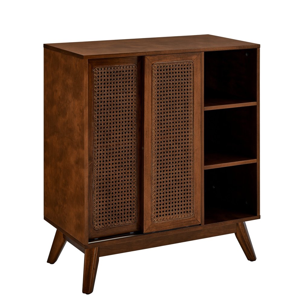 Dark Brown Wood Sideboard with Two Sliding Doors - 32-inch