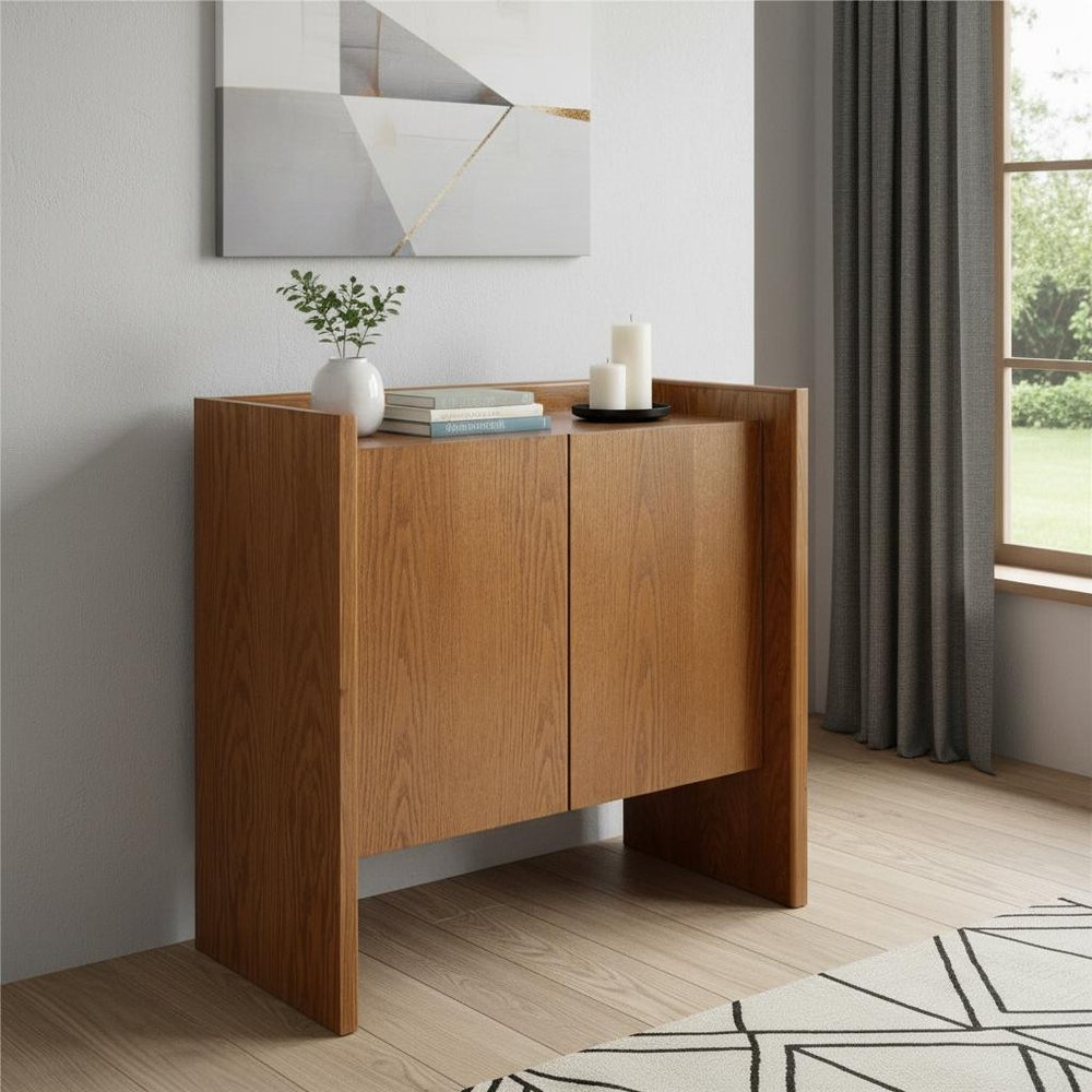 Walnut Wood Sideboard with Two Doors - 34-inch