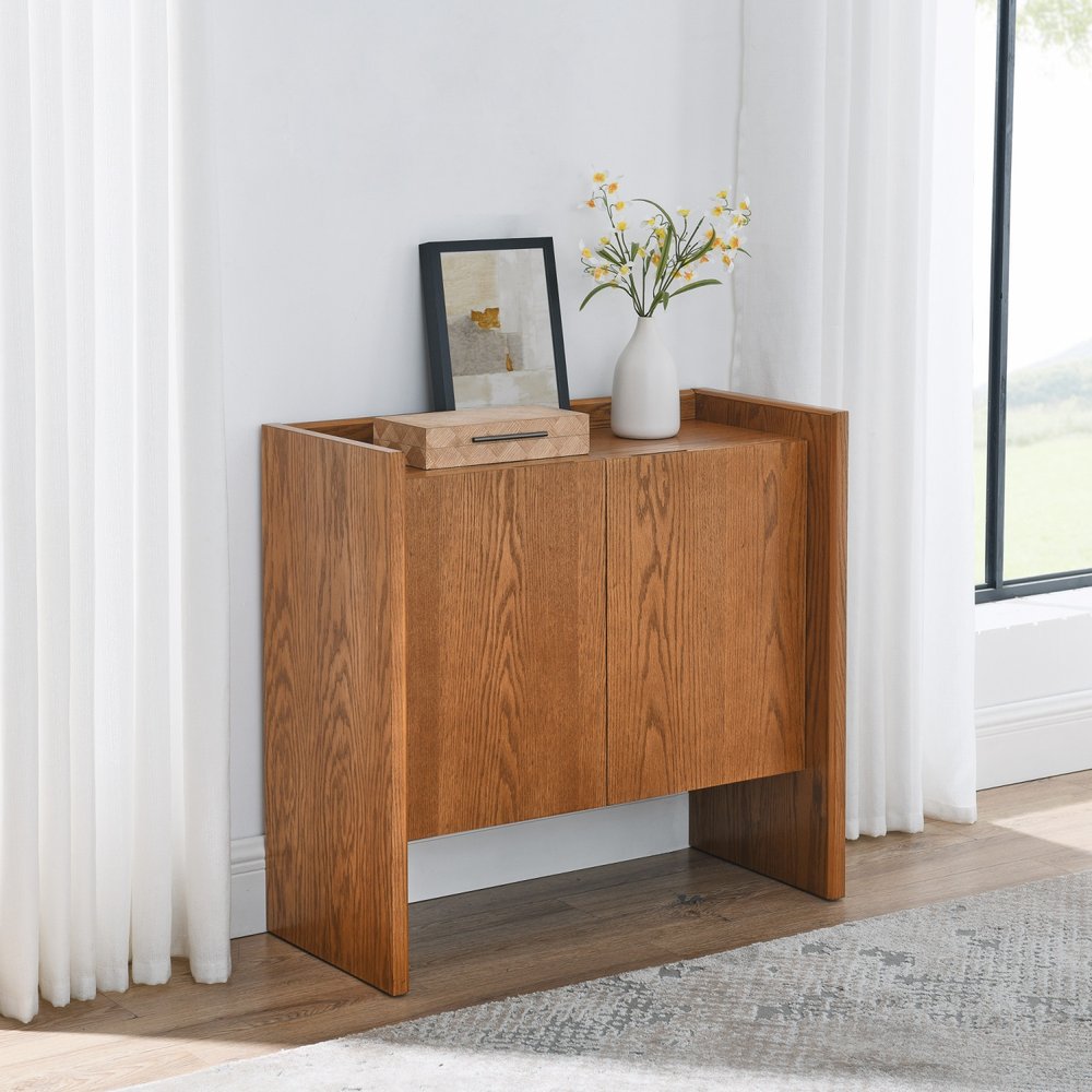 Walnut Wood Sideboard with Two Doors - 34-inch
