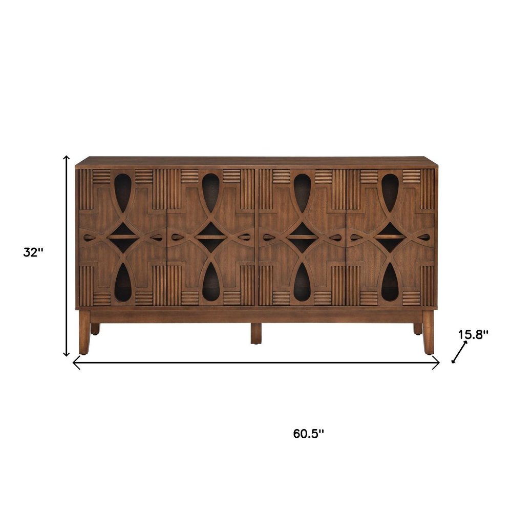 Brown Wood Sideboard with Four Doors - 61-inch