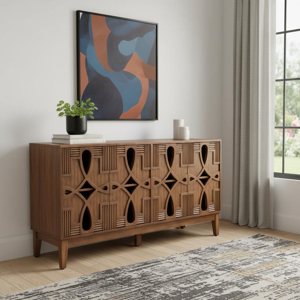 Brown Wood Sideboard with Four Doors - 61-inch