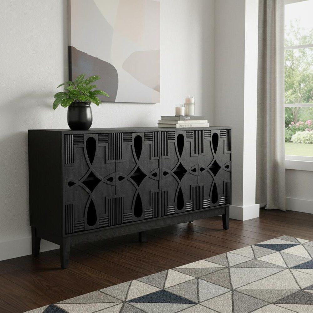 Black Wood Sideboard with Four Doors - 61-inch
