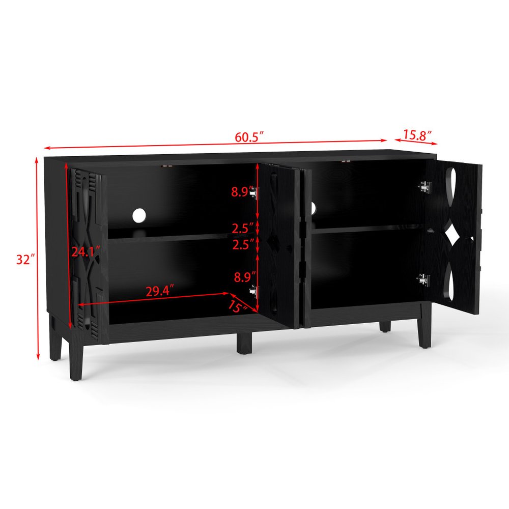 Black Wood Sideboard with Four Doors - 61-inch