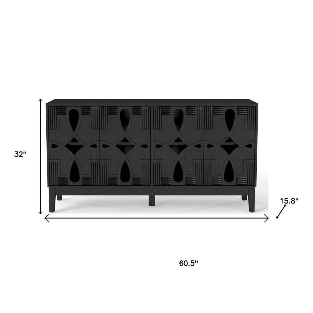 Black Wood Sideboard with Four Doors - 61-inch