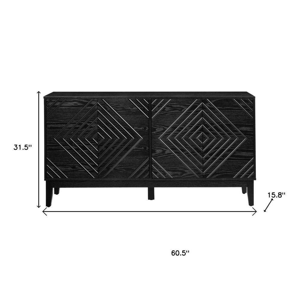 Black Wood Sideboard with Four Doors - 61-inch
