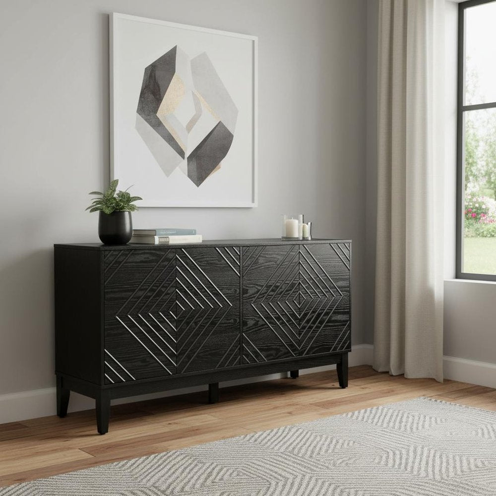 Black Wood Sideboard with Four Doors - 61-inch