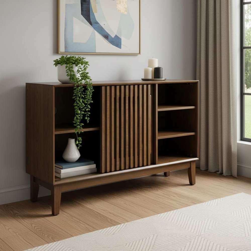 Brown Wood Sideboard with Two Sliding Doors - 47-inch