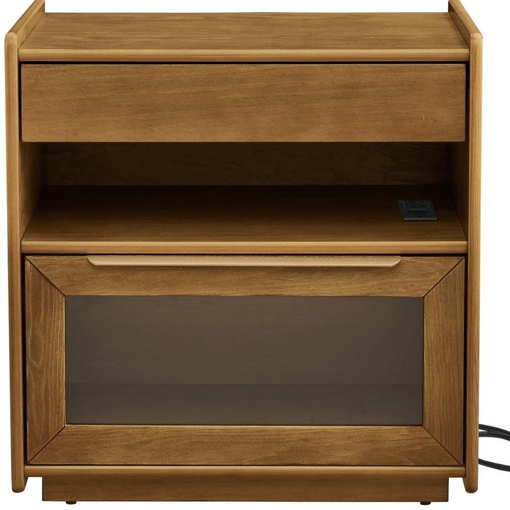 Brown Wood Two Drawer Nightstand - 24-inch