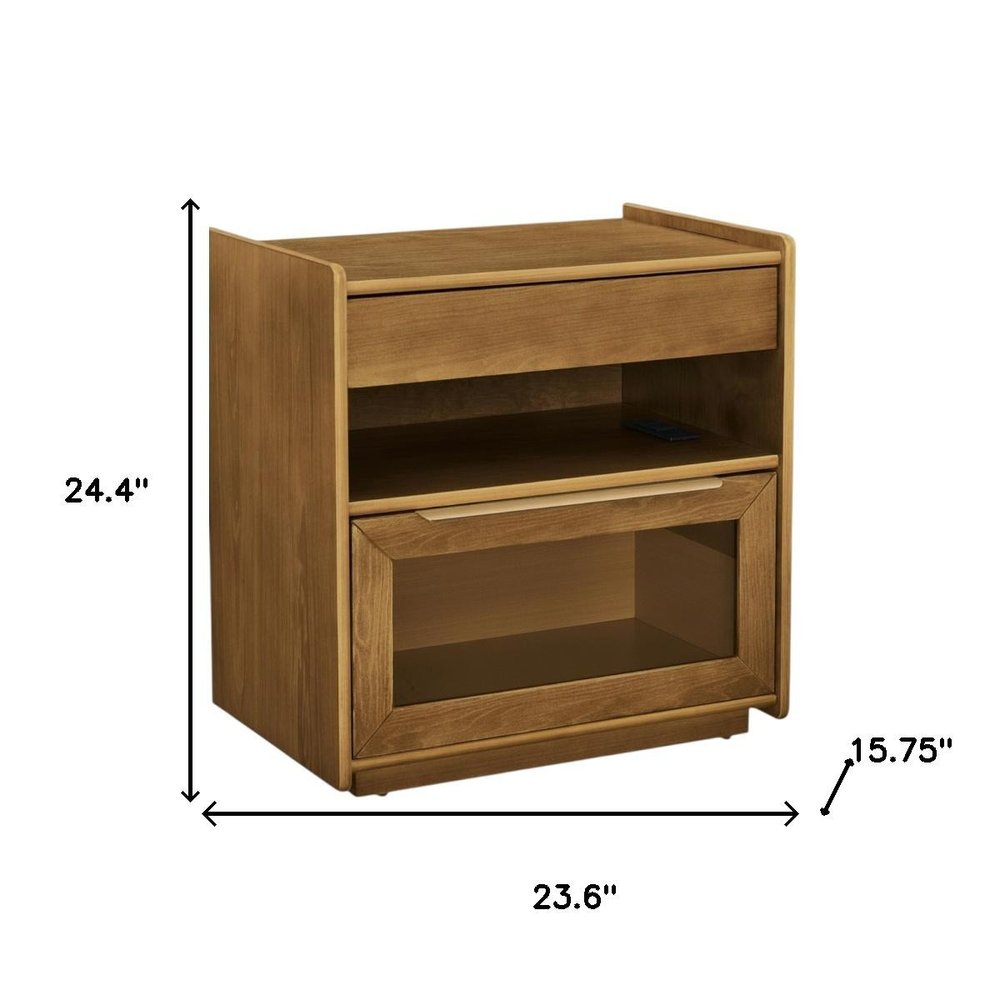 Brown Wood Two Drawer Nightstand - 24-inch