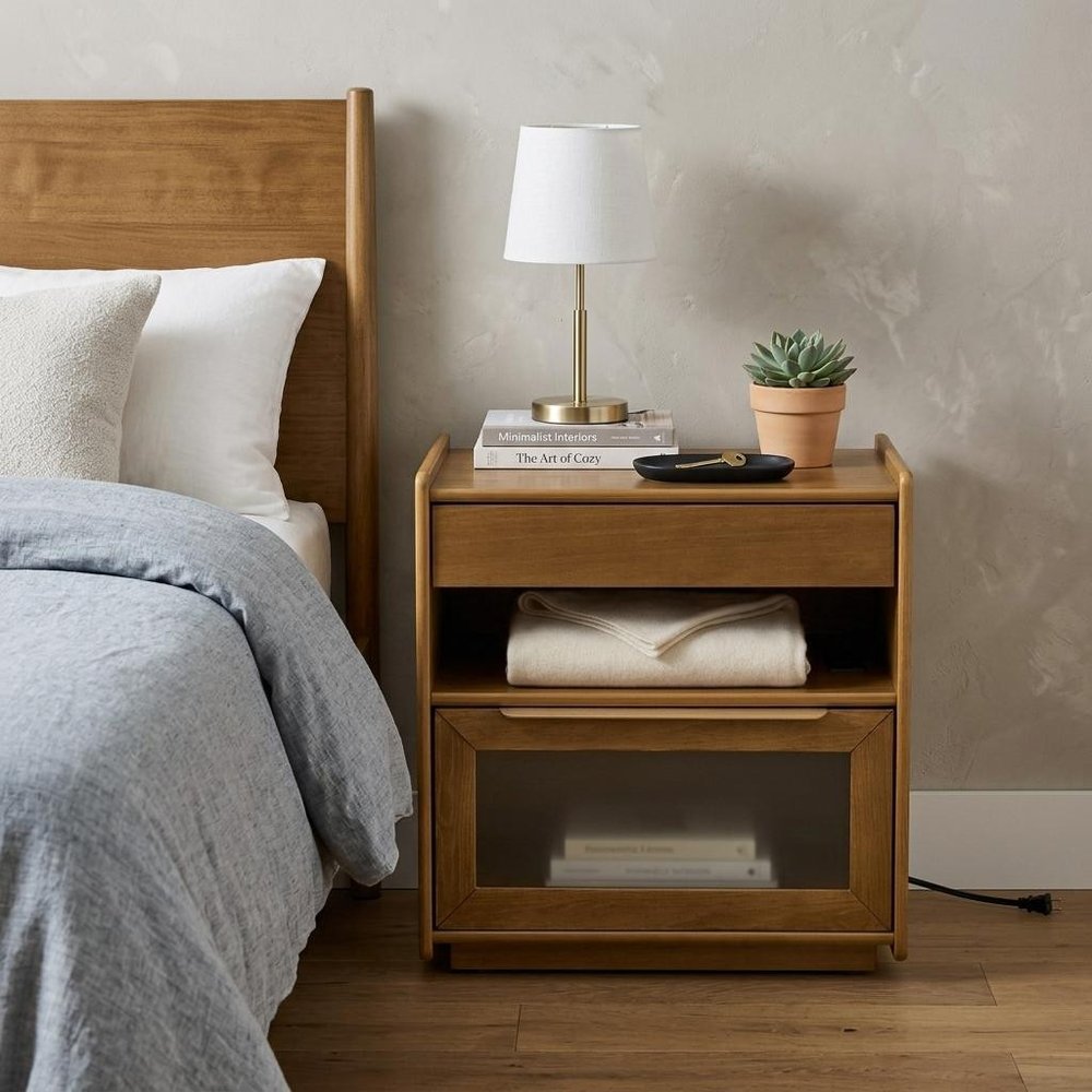 Brown Wood Two Drawer Nightstand - 24-inch