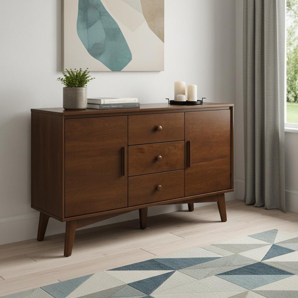 Brown Wood Three Drawer Sideboard with Two Doors - 47-inch