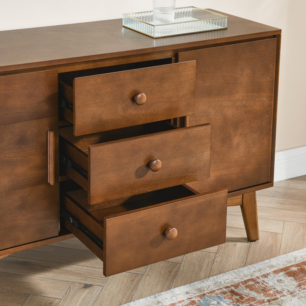 Brown Wood Three Drawer Sideboard with Two Doors - 47-inch