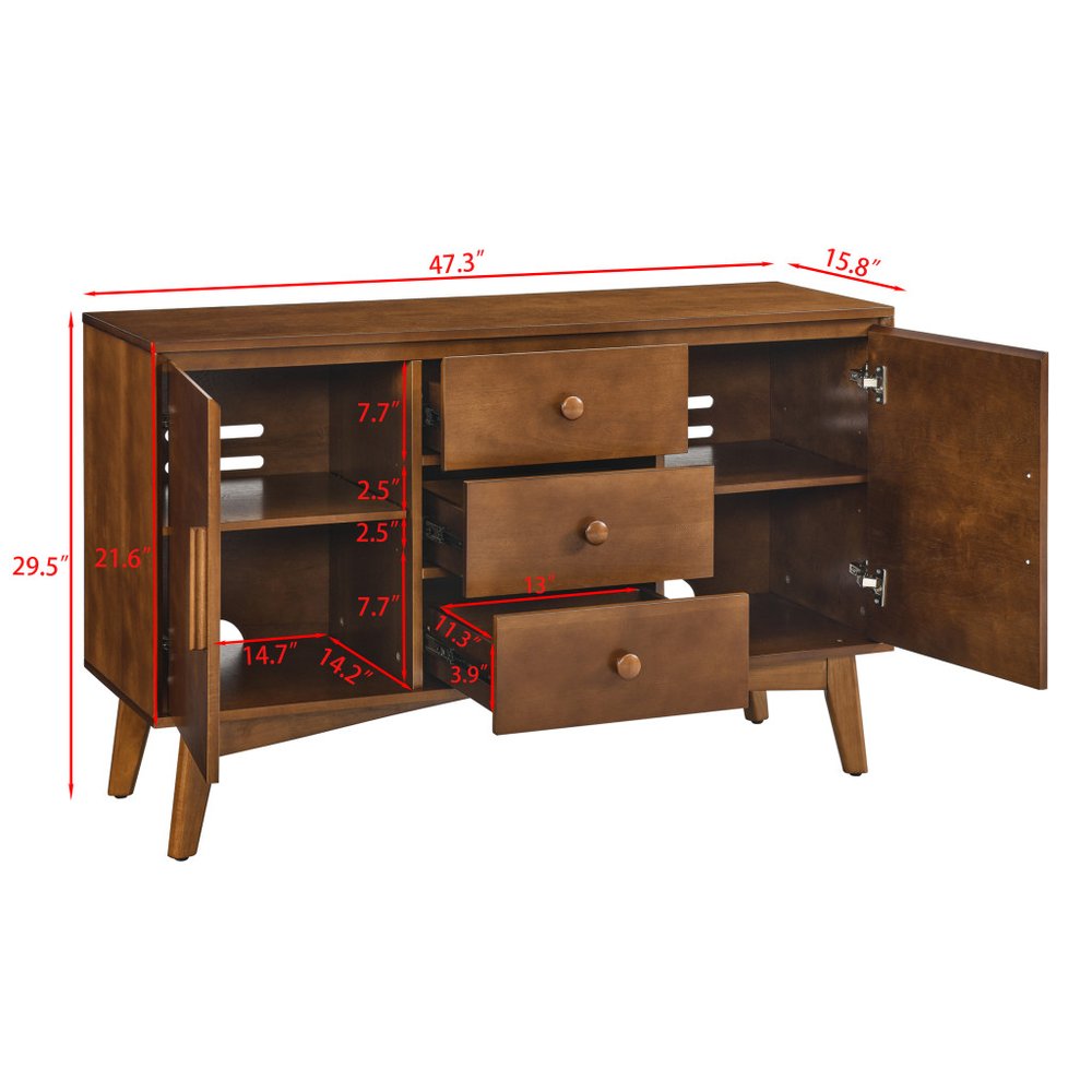 Brown Wood Three Drawer Sideboard with Two Doors - 47-inch