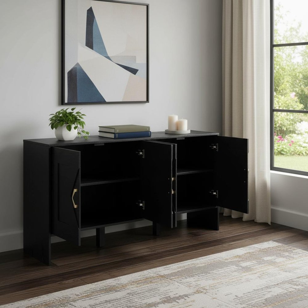 Black Wood Sideboard with Four Doors - 60-inch