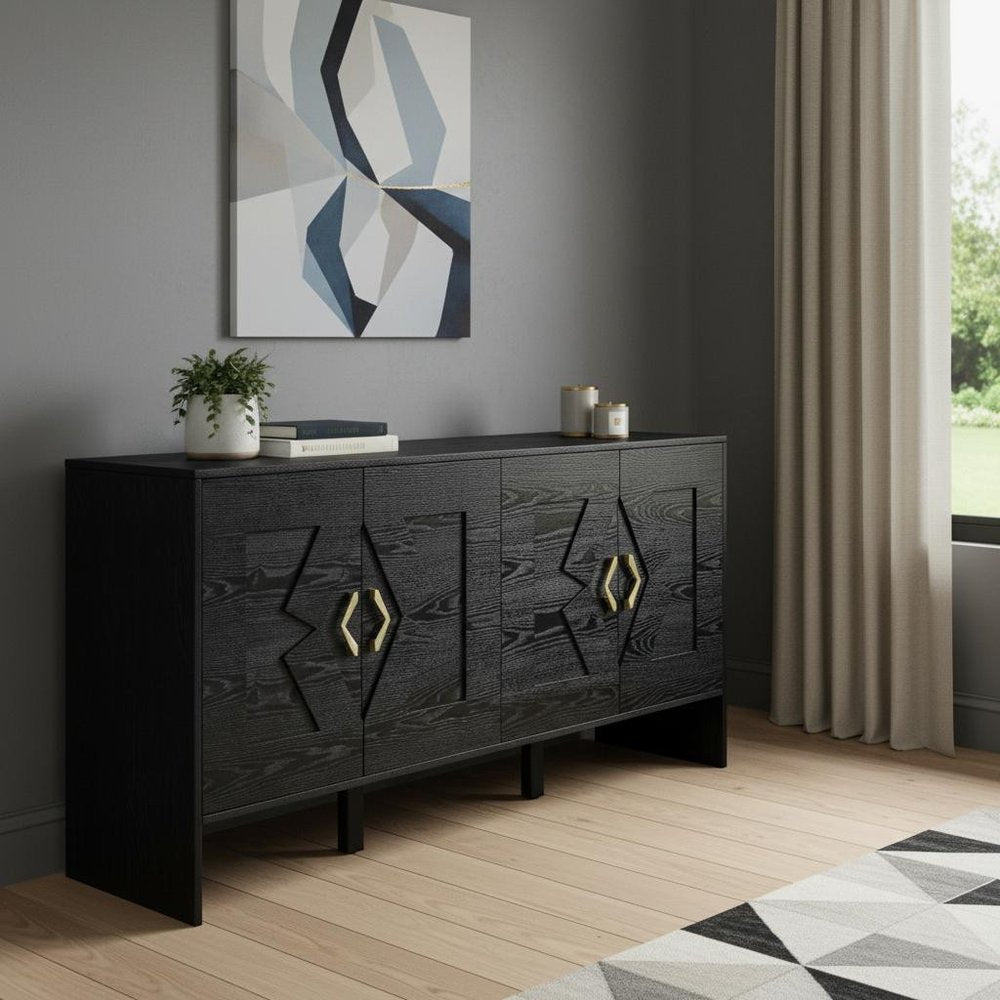 Black Wood Sideboard with Four Doors - 60-inch